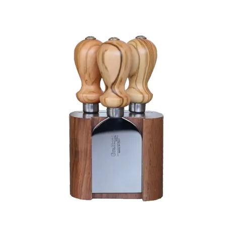 Ceppo con coltelli da formaggio (3 pezzi) in legno italiano e acciaio - Grattoni