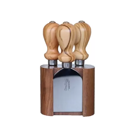 Ceppo con coltelli da formaggio (3 pezzi) in legno italiano e acciaio - Grattoni