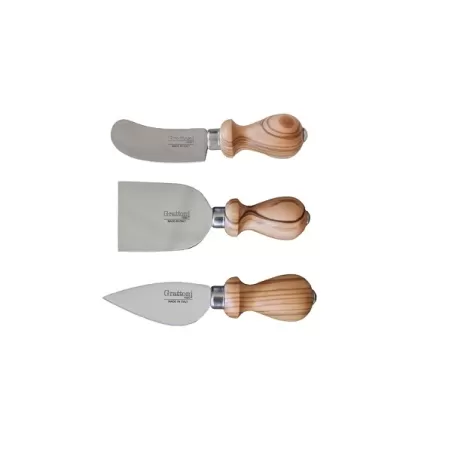 Set di coltelli da formaggio (3 pezzi) in legno italiano e acciaio - Grattoni