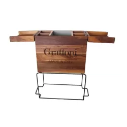 Ghiacciaia in legno di noce italiano con supporto in ferro e personalizzazione inclusa - Grattoni