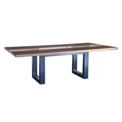 Tavolo con inserto di resina in legno di noce italiano con basi in ferro - Grattoni