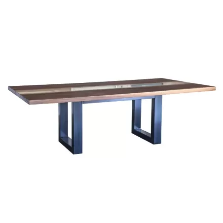 Tavolo con inserto di resina in legno di noce italiano con basi in ferro - Grattoni