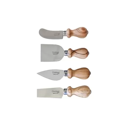 Set di coltelli da formaggio (4 pezzi) in legno italiano e acciaio - Grattoni