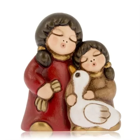 Coppia bimbi con oca presepe classico, rosso - Thun