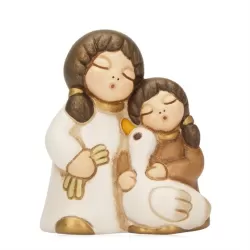 Coppia bimbi con oca presepe classico, bianco - Thun