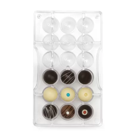 Stampo cioccolato mezza sfera con foro 18 cavità Ø 25x12,5 hmm 200x120 - Decora