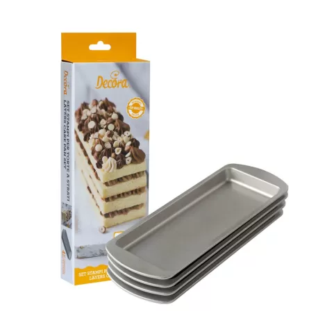 Set 4 stampi rettangolari 25,5x10,5x2 h cm per torte a strati - Decora