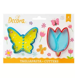 Set 2 tagliapasta farfalla e fiore 8/9xh 2,2 cm in plastica - Decora