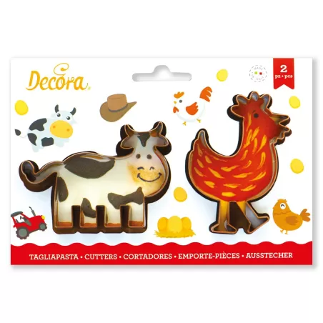 Set 2 tagliapasta mucca e gallina in plastica - Decora
