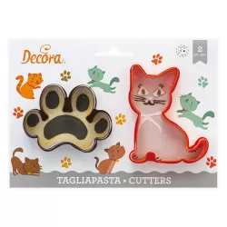 Set 2 tagliapasta gatto e impronta in plastica - Decora