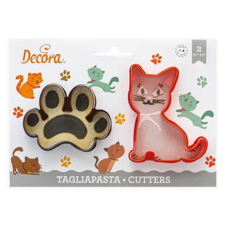 Set 2 tagliapasta gatto e impronta in plastica - Decora