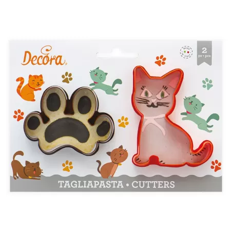 Set 2 tagliapasta gatto e impronta in plastica - Decora