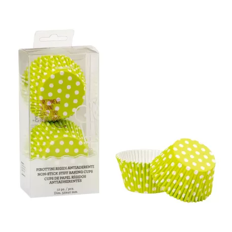 Cf 12 pirottini verde a pois Ø 5 cm - Decora