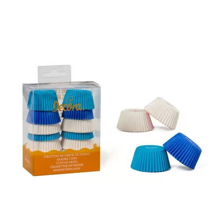 Cf 200 pirottini mini muffin bianco celeste blu 32x22 mm - Decora