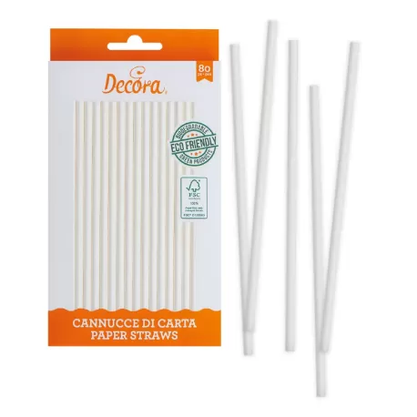 Cf 80 cannucce bianche Ø 6x210 mm in carta bio - Decora