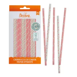 Cf 80 cannucce stars&pois pink Ø 6x210 mm in carta bio - Decora