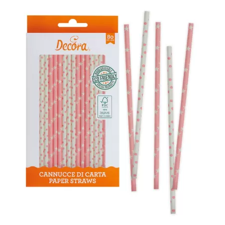 Cf 80 cannucce stars&pois pink Ø 6x210 mm in carta bio - Decora