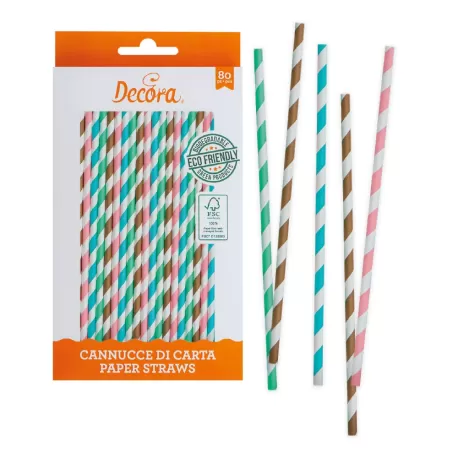 Cf 80 cannucce stripes Ø 6x210 mm in carta bio - Decora