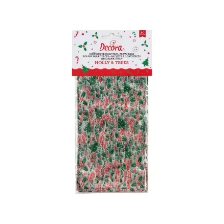 Cf 20 sacchetti 12,5+3x24 cm holly & trees - Decora