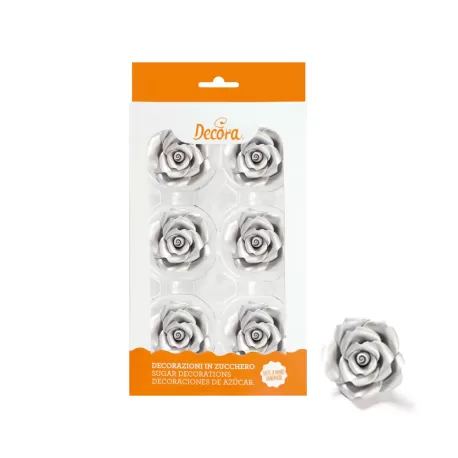Cf 6 rosa grande argento - Decora