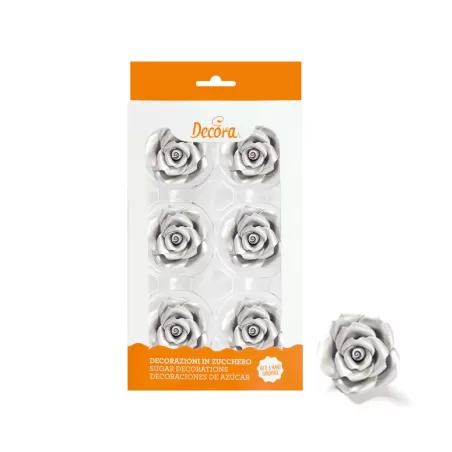Cf 6 rosa grande argento - Decora