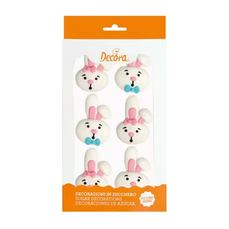 Cf 6 decorazioni funny bunny in zucchero - Decora