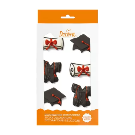 Kit 6 decorazioni in zucchero laurea - Decora