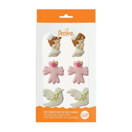Kit 6 decorazioni in zucchero prima comunione rosa - Decora