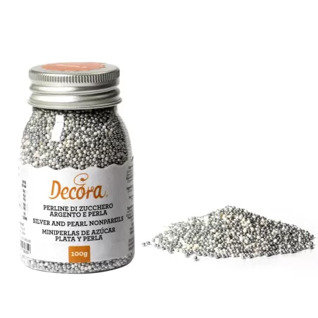 Cf 100 g perline in zucchero argento e perla - Decora