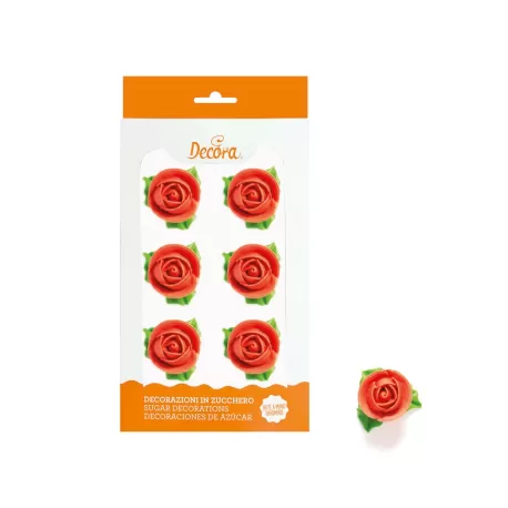 Cf 6 rose con 3 foglie rosso - Decora