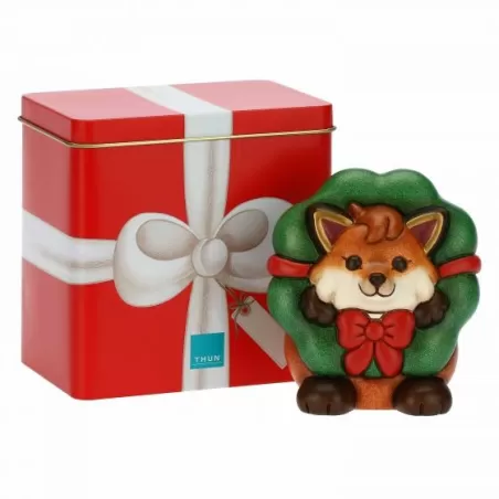 Volpe Grace con ghirlanda e scatola in latta - Thun