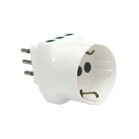 Adattatore triplo spina 10 amper presa 10 amper+schuko bianco