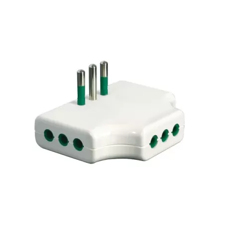Adattatore triplo piatto spina 10 amper 3 presa 10 amper bianco
