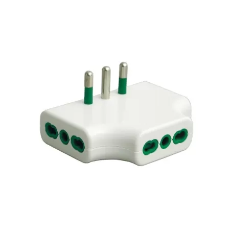 Adattatore triplo piatto spina 16 amper 3 presa bipasso 10-16 amper bianco