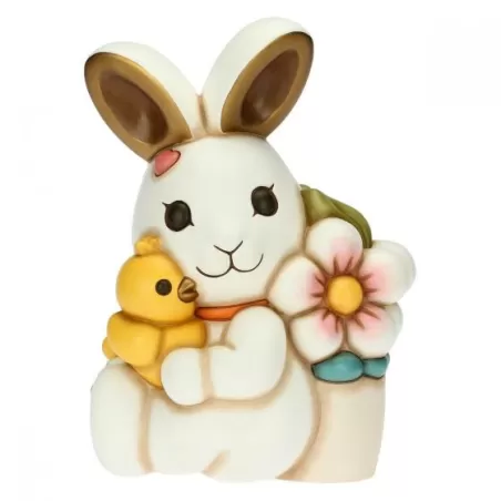Coniglietta Joy giocherellona con pulcino e vaso di fiori maxi - Thun