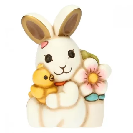 Coniglietta Joy tenera con pulcino e vaso di fiori - Thun