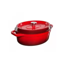 Casseruola ovale in ghisa vetrificata con copercio Lt. 5,6 rossa - Grand Feu