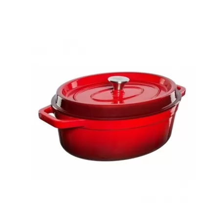 Casseruola ovale in ghisa vetrificata con copercio Lt. 5,6 rossa - Grand Feu