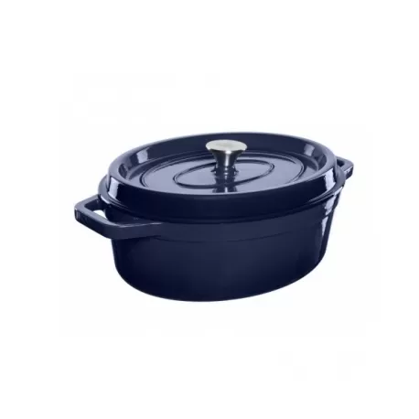 Casseruola ovale in ghisa vetrificata con copercio Lt. 5,6 blu - Grand Feu
