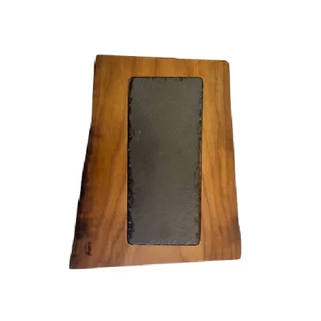 Tagliere grande in legno di noce con inserto rettangolare in ardesia naturale - Grattoni