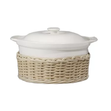 Midollino, Supporto cortona casseruola tonda con coperchio Cm. 23 - La Porcellana Bianca