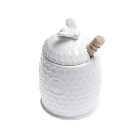 Aperegina, Vasetto miele con servimiele Cm. 12x8 - La Porcellana Bianca