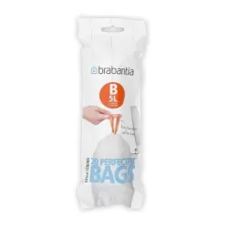 PerfectFit Bags B, 5L - rotolo 20 sacchetti, Bianco - Brabantia