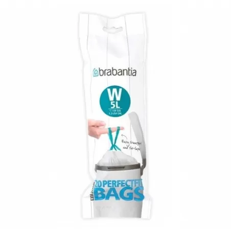 PerfectFit Bags W, 5L - rotolo 20 sacchetti, Bianco - Brabantia