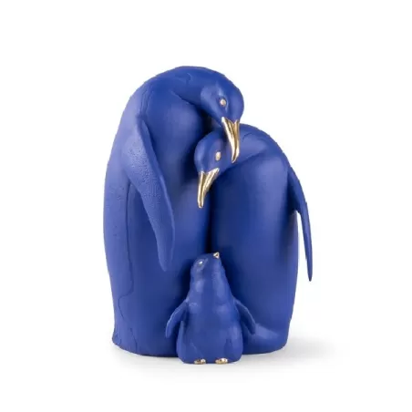 Famiglia di pinguini (azzurro-oro) - Lladrò