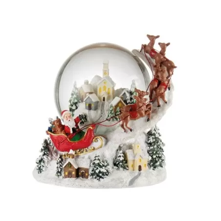 Paesaggi di notte, Boule de neige villaggio con renne volanti con carrillon - L'oca Nera