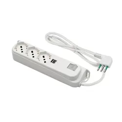 Presa multipla 3 prese bipasso schuko + 2 usb + interruttore spina 16 amper
