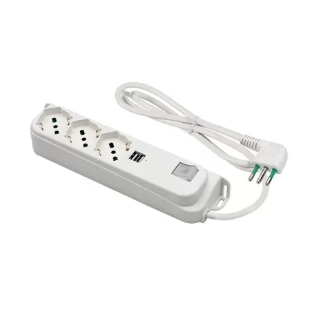 Presa multipla 3 prese bipasso schuko + 2 usb + interruttore spina 16 amper