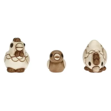 Set 2 galline e pulcino presepe classico, naturale - Thun