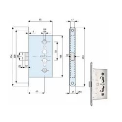 Serratura infilare tagliafuoco misura frontale Mm.24x234 - entrata Mm.65 cilindro Q9 480650 mg